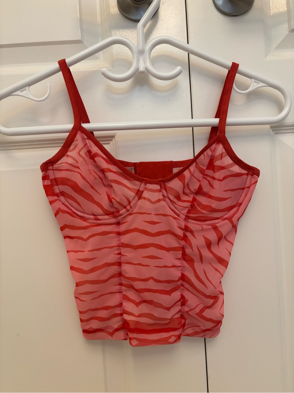 Red Zebra Print Mesh Cami with Built-In Cups